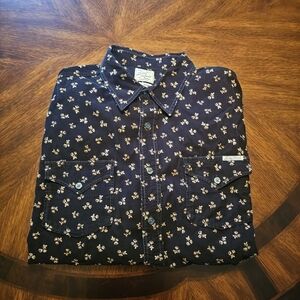 Lucky Brand Black Floral Print Fine Corduroy Shirt 100% Cotton Men's Size XXL